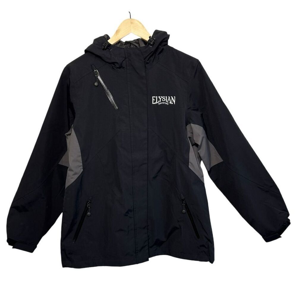 Elysian Brewing Port Authority Women's Waterproof Jacket Black Grey Size L